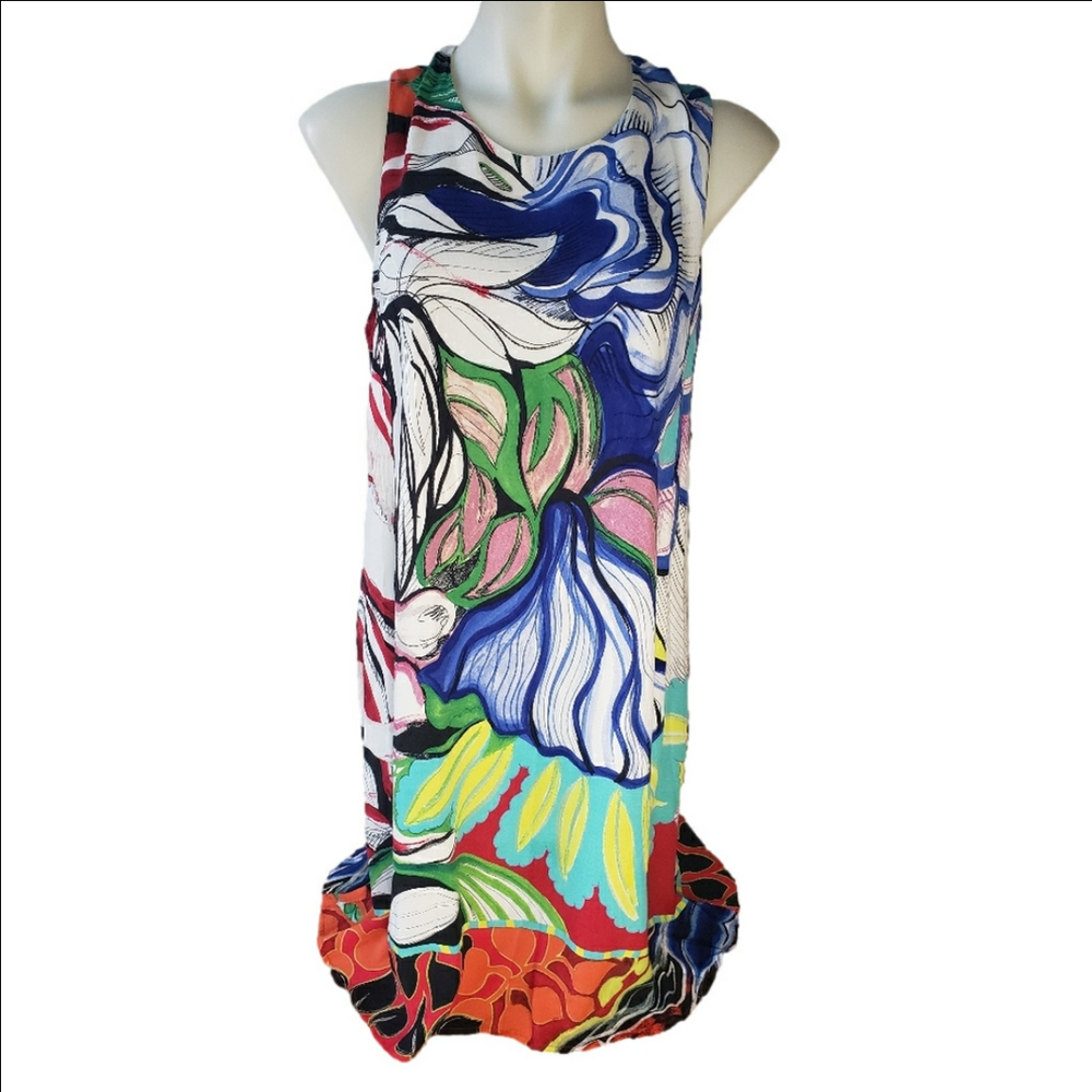 Desigual Spain Bright Multicolour Floral Abstract Sleeveless Lined Dress